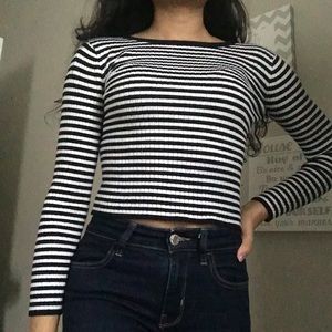 Black and White Striped Long Sleeve Top